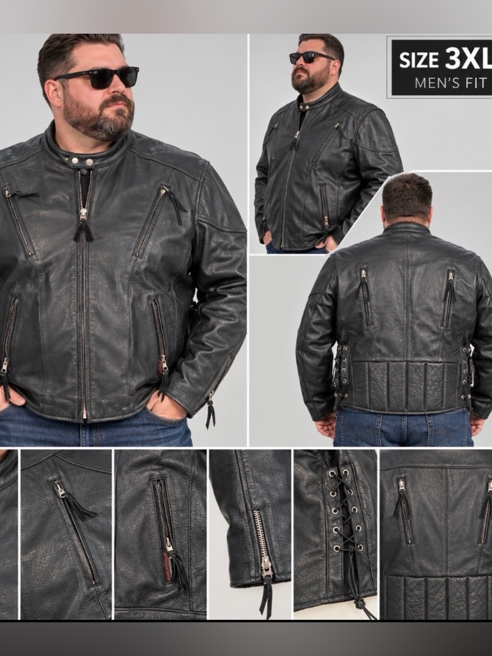 #974 Interstate Leather NWT Men's Black Genuine Leather Performance Jacket. 3XL